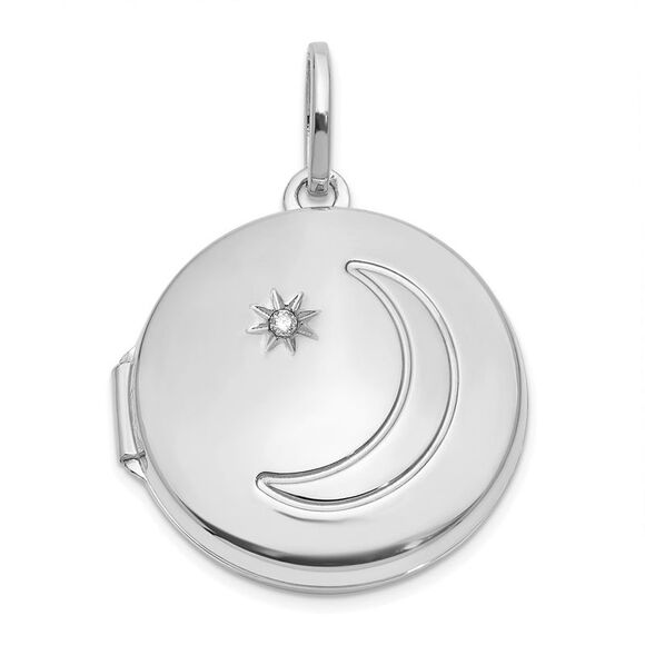 Kazi Luxury 14k White Gold 20mm Diamond Moon and Star Round Locket
